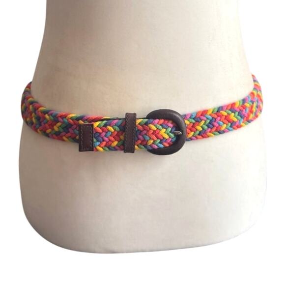 Braided Rainbow Multicolor Belt Cotton Genuine Bonded Brown Buckle Size Medium - Picture 5 of 5